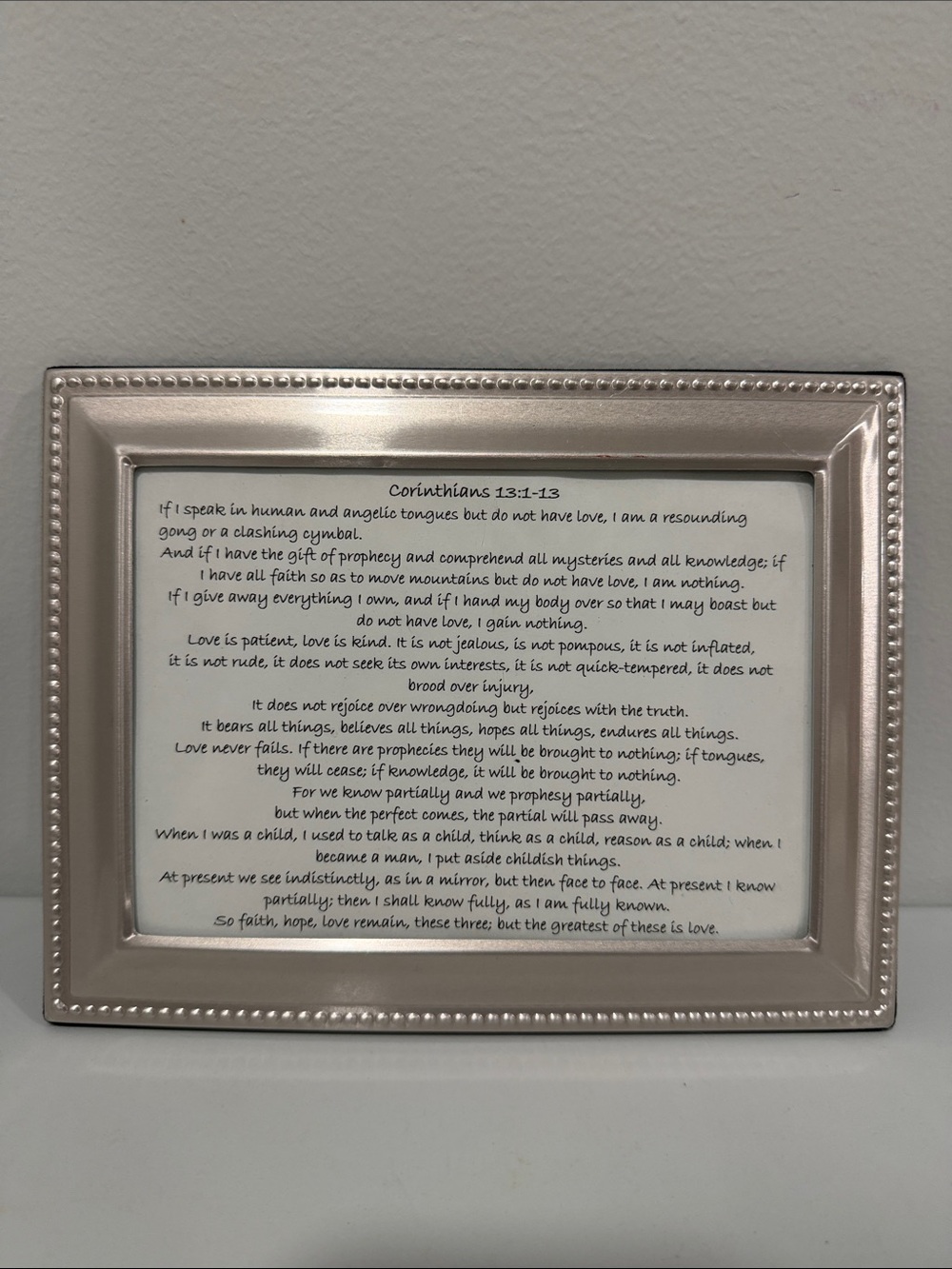 Silver Tone Corinthians 13:1-13 Scripture Frame